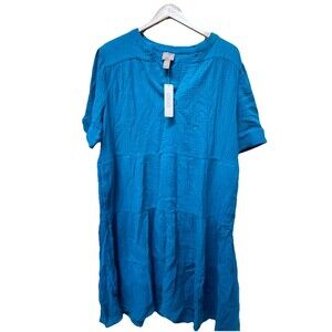 Chico's Cotton Gauze Tiered Popover Vibrant Blue Dress